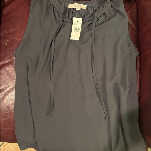 LOFT Charcoal Ruffle Top - Picture 2 of 3